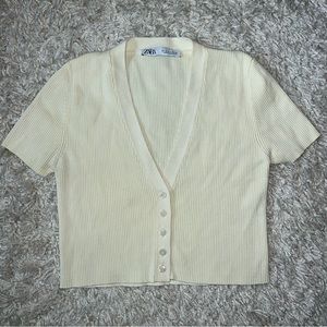 Zara Cropped Ribbed Short Sleeve Cardigan